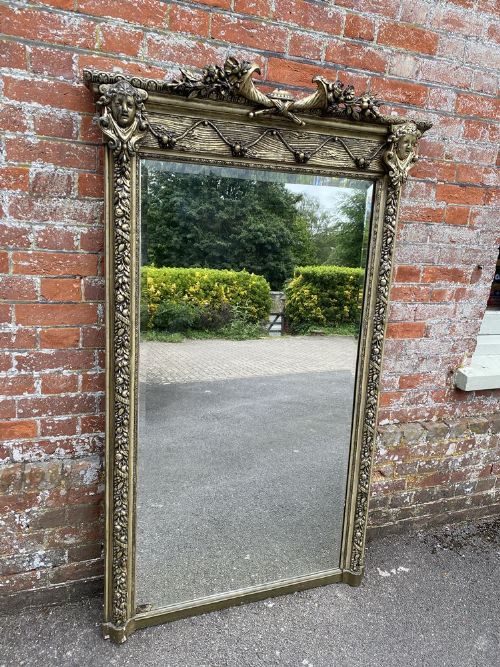 A Delightful Large Antique French 19th Century Carved Wood & Gesso Original Silver/gilt Mirror.