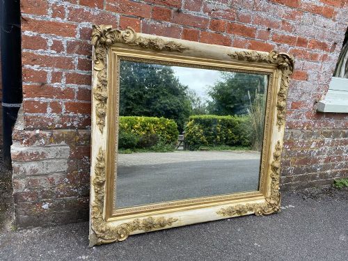 A Fabulous Large Early Antique French 19th Century Carved Wood & Gesso Original White/creamy & Gilt Slightly Distressed Mirror.