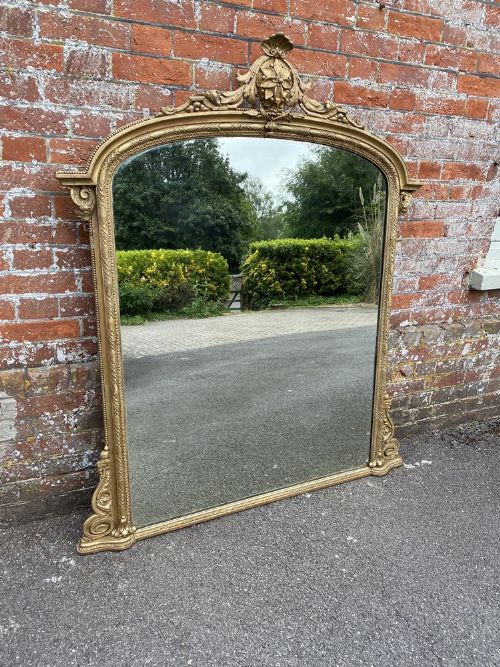 A Superb Large Antique English 19th Century Carved Wood & Gesso Original Gilt Overmantle Mirror.