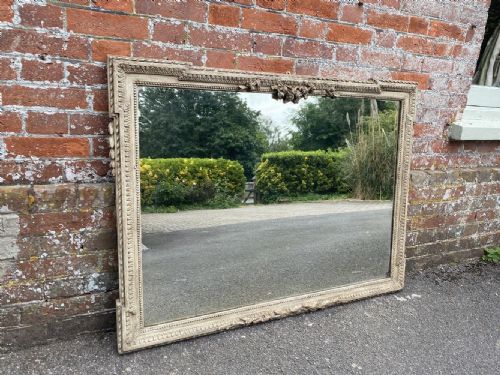 A Delightful Good Size Antique French 19th Century Carved Wood & Gesso Painted Mirror.
