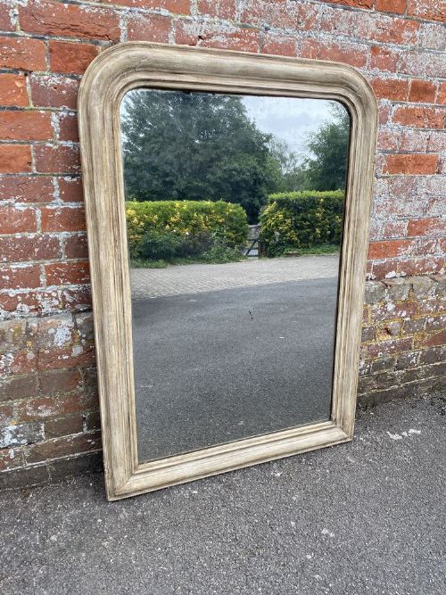 A Fabulous Useful Size Antique French 19th Century Carved Wood & Gesso Arched Top Painted Louis Philippe Mirror.