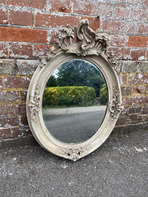 A Stunning Highly Useful Size Antique French 19th Century Carved Wood & Gesso Oval Framed Mirror.