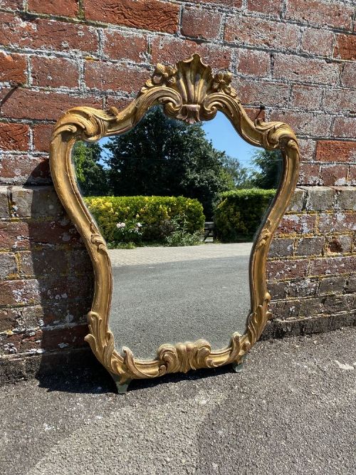 A Stunning Good Size Antique French 19th Century Carved Wood & Gesso Original Gilt Shaped Mirror.