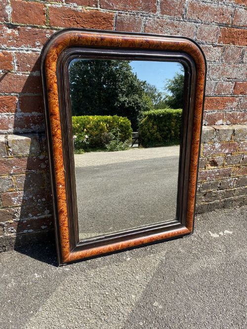 A Superb Antique French 19th Century Carved Wood & Gesso Original Black & Painted Arched Top Mirror.