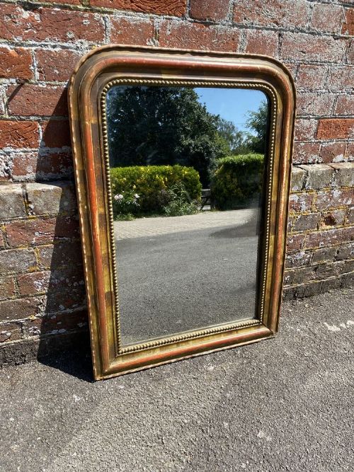 A Spectacular Useful Size Antique French 19th Century Carved Wood & Gesso Original Gilt Ribbed Arched Mirror.