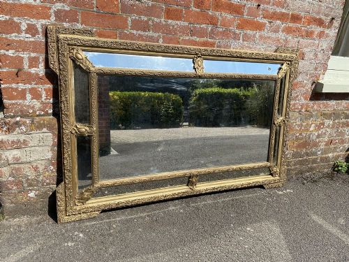 An Exceptional Large Antique French 19th Century Carved Wood & Gesso Original Gilt Cushion Mirror.