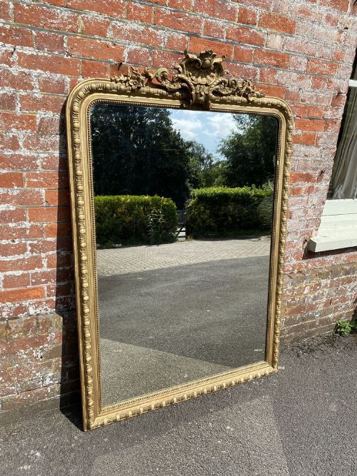 A Stunning Large Antique French 19th Century Carved Wood & Gesso Original Gilt Arched Top Mirror.