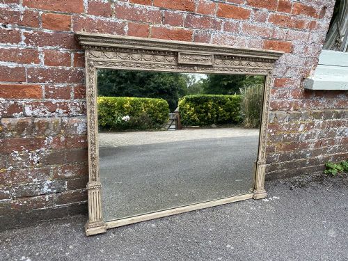 A Wonderful Good Size Antique English 19th Century Carved Wood & Gesso Painted Overmantle Mirror.
