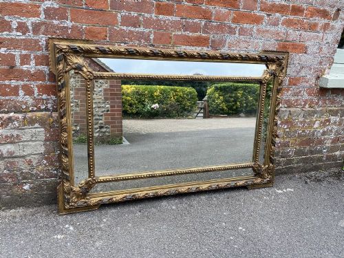 A Superb Large Antique French 19th Century Carved Wood & Gesso Original Gilt & Painted Cushion Mirror.