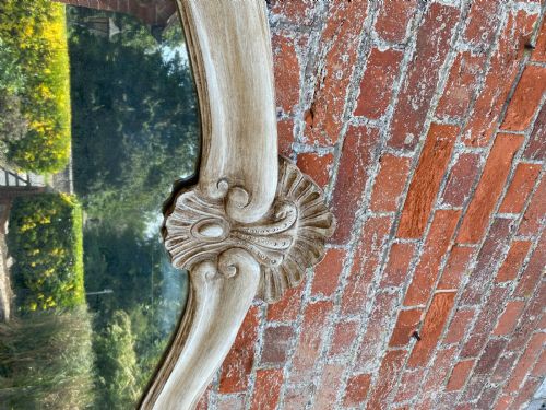 A STUNNING LARGE ANTIQUE FRENCH 19TH CENTURY CARVED WOOD PAINTED ARCHED TOP MIRROR - ADDITIONAL PHOTO 5