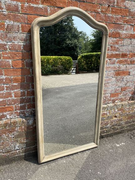 A Wonderful Large Antique French 19th Century Carved Wood Painted Plain Shaped Top Mirror.