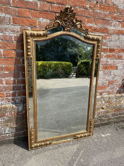 A Delightful Large Antique French 19th Century Carved Wood & Gesso Original Gilt Shaped Top Mirror.