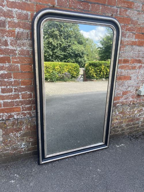 A Superb Large Antique French 19th Century Carved Wood & Gesso Original Silvered and Painted Arched Top Mirror.