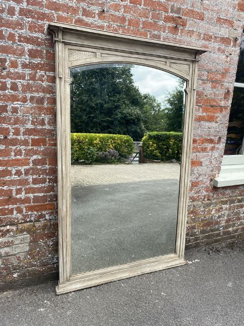 A Stunning Large Antique French 19th Century Carved Wood & Gesso Painted Shaped Top Mirror.