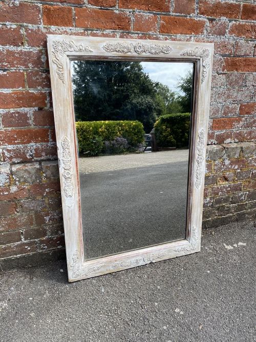 A Fabulous Good Size Early Antique French 19th Century Carved Wood & Gesso Painted Mirror,