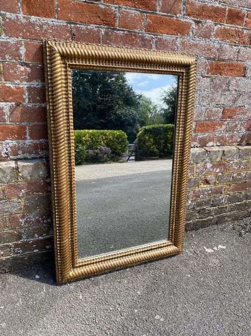 A Wonderful Good Size Antique French 19th Century Carved Wood & Gesso Original Gilt Ribbed Mirror.