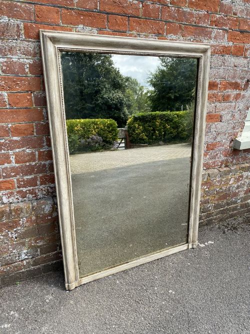 A Stunning Large Antique French 19th Century Carved Wood & Gesso Painted Plain Overmantle Mirror.
