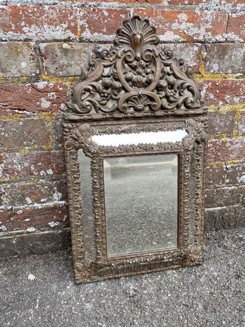 A Delightful Highly Useful Size Antique French 19th Century Metal Cushion Mirror.