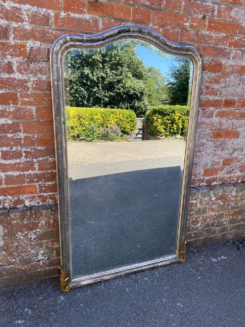 A Spectacular Large Antique French 19rh Century Carved Wood & Gesso Original Silvered Gilt Shaped Top Mirror.