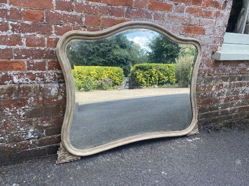 A Wonderful Good Size Antique French 19th Century Carved Wood Painted Shaped Mirror.
