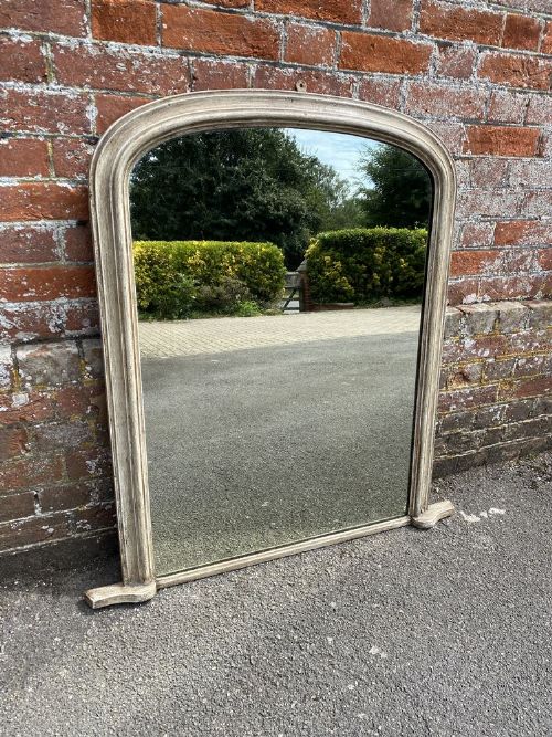 A Delightful Good Size Antique English 19th English Carved Wood & Gesso Arched Top Painted Plain Mirror.