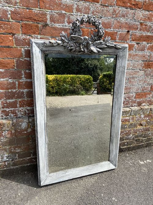 A Stunning Highly Useful Size Antique French 19th Century Carved Wood & Gesso Painted Mirror.