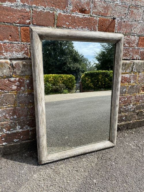 A Wonderful Useful Size Antique French 19th Century Carved Wood & Gesso Ribbed Framed Painted Mirror.