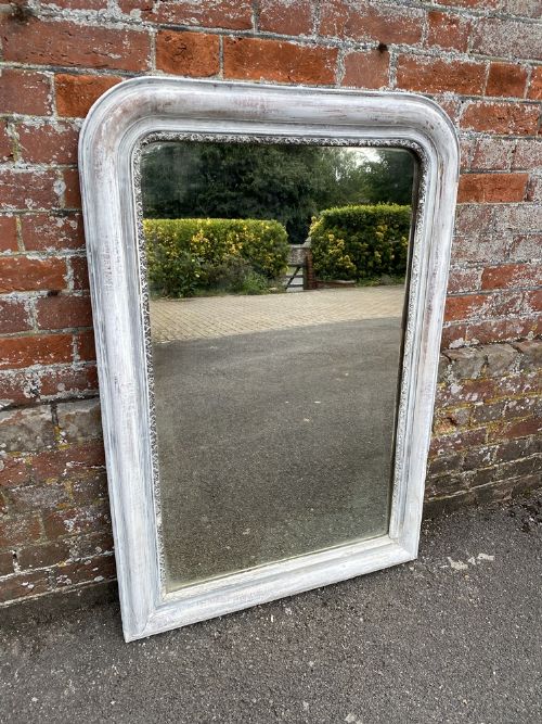 A Superb Good Size Antique French 19th Century Carved Wood & Gesso Arched Top Distressed Painted Mirror.