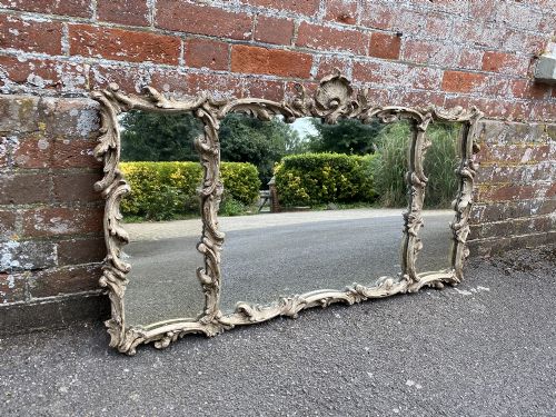 A Delightful Good Size Unusual Antique English 19th Century Carved Wood & Gesso Ornate Framed Triple Plate Mirror.