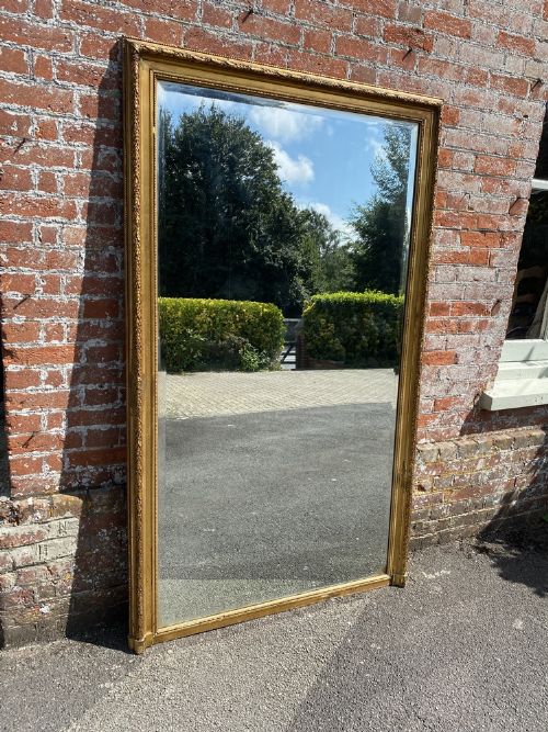 An Exceptional Large Antique French 19th Century Carved Wood & Gesso Original Gilt Laurel Leaf Framed Mirror.