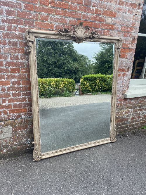 A Wonderful Large Antique French 19th Century Carved Wood & Gesso Painted Mirror.