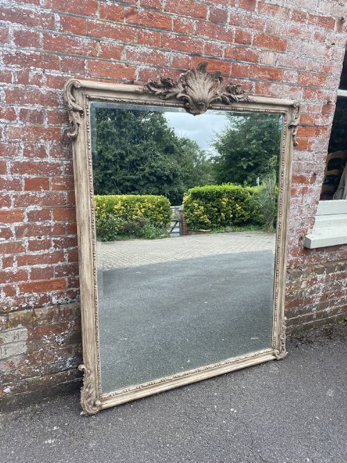 A Fabulous Large Antique French 19th Century Carved Wood & Gesso Painted Mirror.