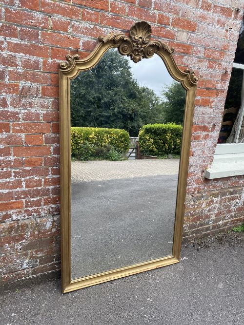 A Delightful Large Antique French 19th Century Carved Wood & Gilt Shaped Top Mirror.