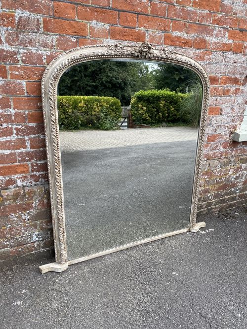 A Spectacular Large Antique English 19th Century Carved Wood & Gesso Arched Top Painted Rope Twist Framed Overmantle Mirror.