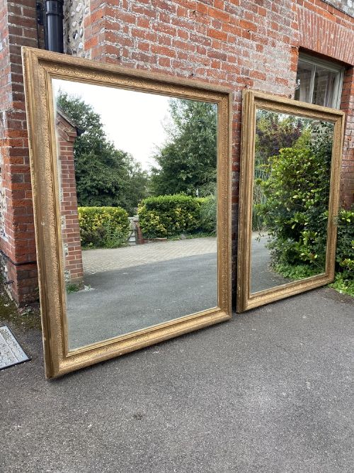 A Superb Highly Unusual Pair of Large Antique English 19th Century Carved Wood & Gesso Gilt Mirrors.