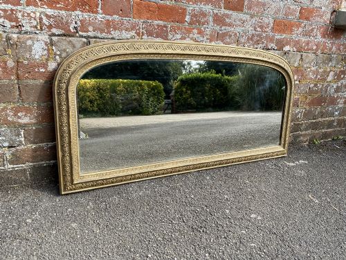 A Fabulous Good Size Antique English 19th Century Arched Top Gilt Overmantle Mirror.