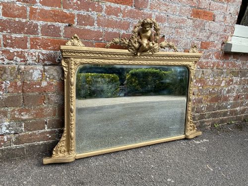 A Wonderful Useful Size Antique English 19th Century Carved Wood & Gesso Gilt Overmantle Mirror.