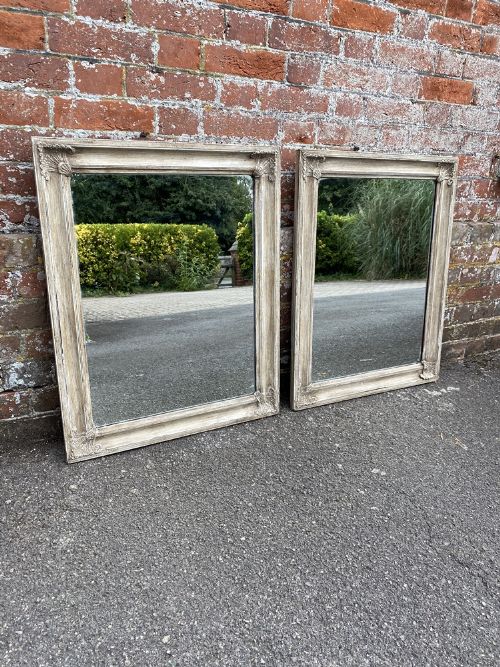 A Superb Pair of Antique French 19th Century Carved Wood & Gesso Painted Mirrors.