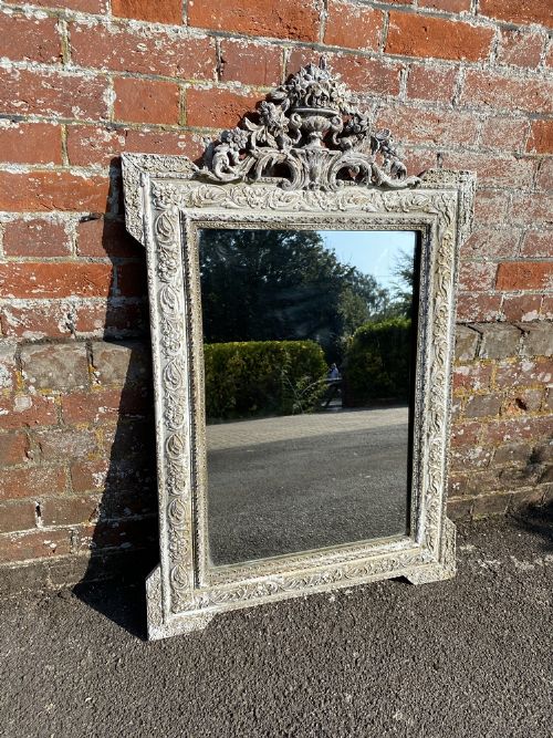 A Fabulous Useful Size Antique French 19th Century Carved Wood & Gesso Painted Mirror.