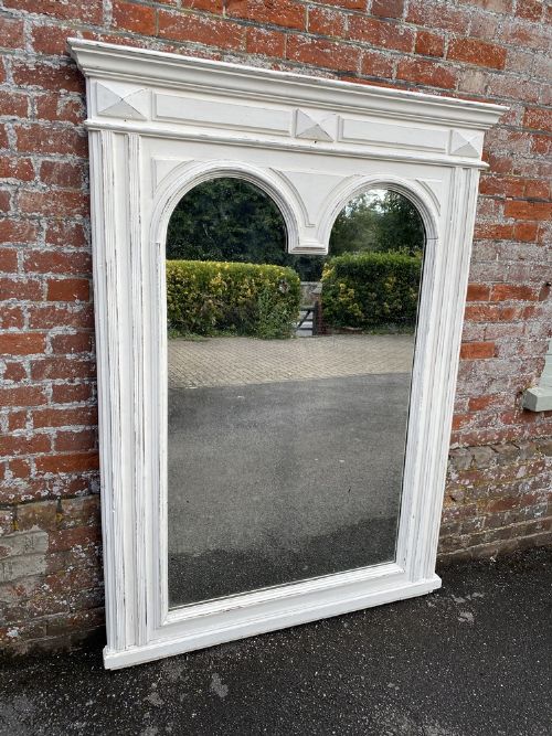 A Fabulous Large Antique French 19th Century Carved Wood Painted Arched Shaped Framed Mirror.