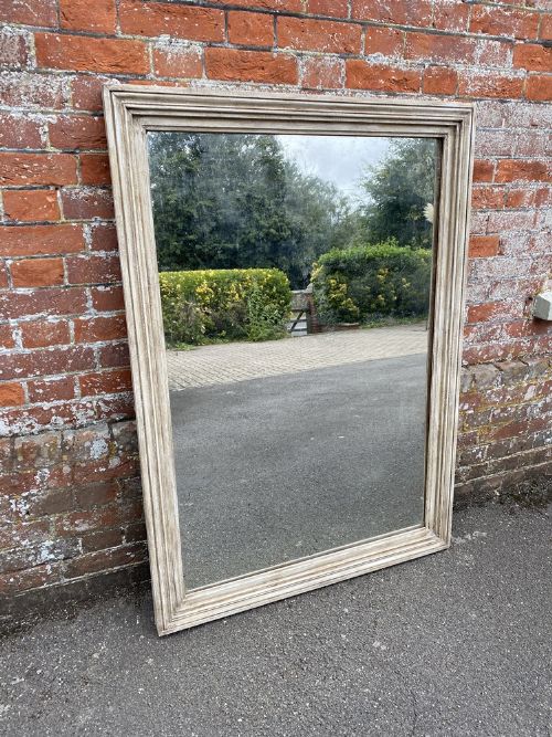 A Fabulous Large Antique French 19th Century Carved Wood Painted Ribbed Framed Mirror.