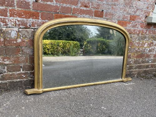 A Delightful Highly Useful Size Antique English 19th Century Arched Top Carved Wood & Gesso Gilt Overmantle Mirror.