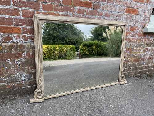 A Superb Good Size Antique English 19th Century Carved Wood Painted Overmantle Mirror.