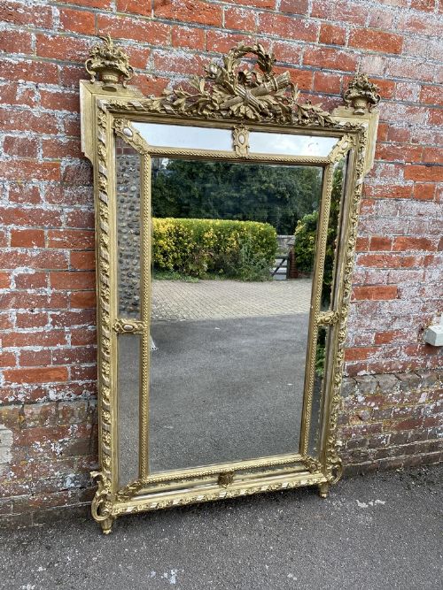A Spectacular Large Antique French 19th Century Carved Wood & Gesso Original Silver/gilt Cushion Mirror.