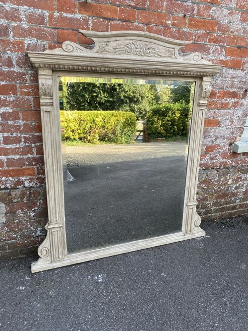 A Wonderful Large Early 20th Century Carved Wood Painted Overmantle Mirror.
