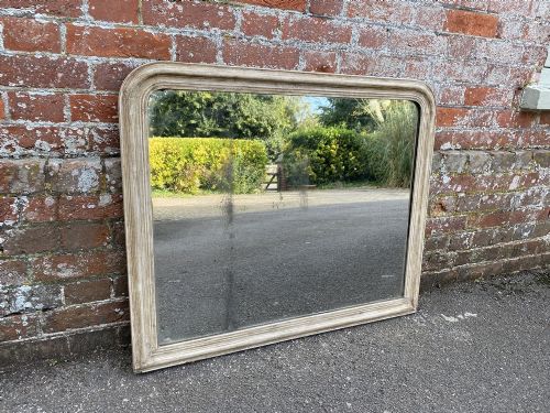 A Delightful Good Size Antique French 19th Century Carved Wood Arched Top Painted Mirror.