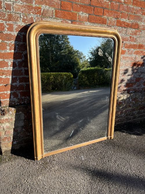 A Superb Large Antique French 19th Century Carved Wood & Gesso Original Gilt Arched Top Louis Philippe Mirror.