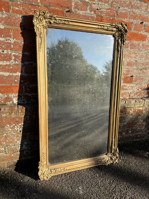 A Stunning Large Antique French 19th Century Carved Wood & Gesso Gilt Mirror.