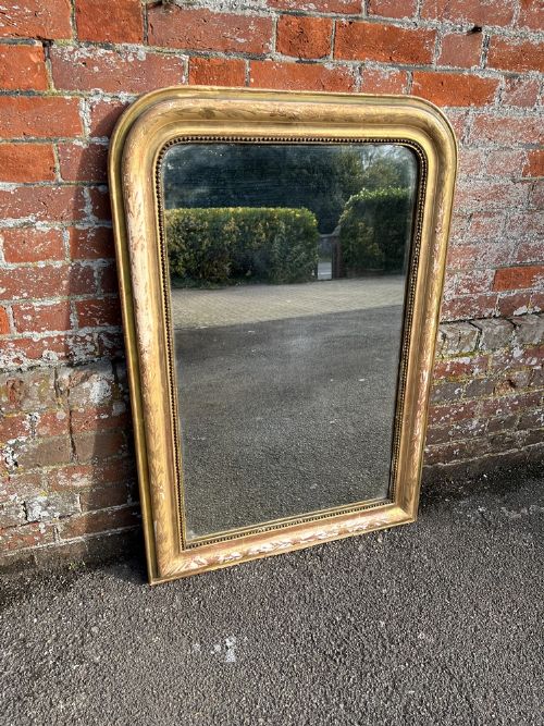 A Fabulous Highly Useful Size Antique French 19th Century Carved Wood & Gesso Original Gilt & Etched Framed Louis Phillippe Mirror.