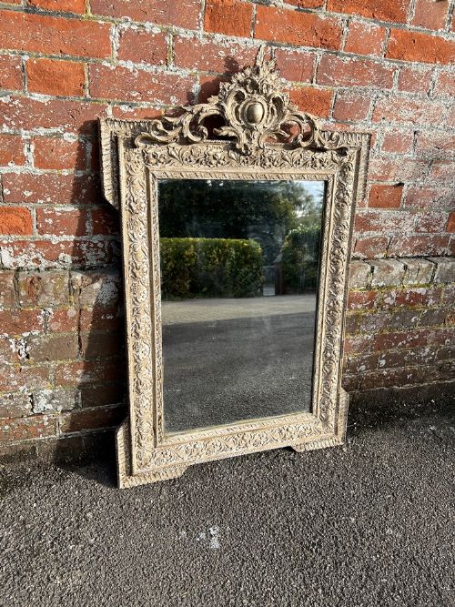 A Delightful Good Size Antique French 19th Century Carved Wood & Gesso Painted Mirror.